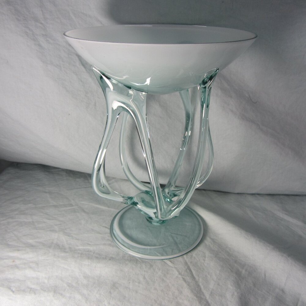 MCM Jozefina Krosno pedestal compote bowl octopus crazy glass vintage (w1793)